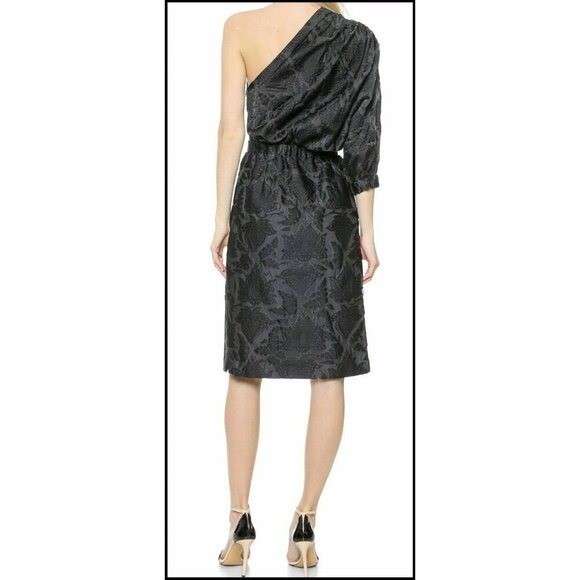 Jill Stuart dress Agathe one shoulder 10 black brocade damask silk black grey - Picture 2 of 12